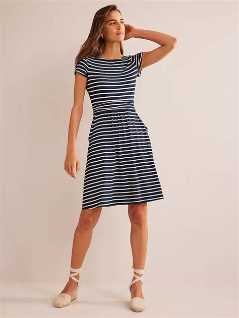 Boden Amelie Jersey Dress Navy Ivory At John Lewis And Partners