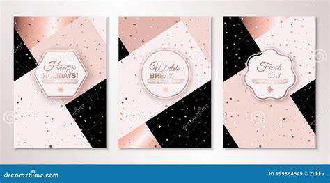 Banners Set With Nude Confetti And Frames With Place For Text On Trendy