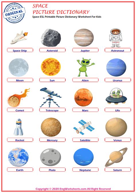Space Printable English Esl Vocabulary Worksheets Engworksheets