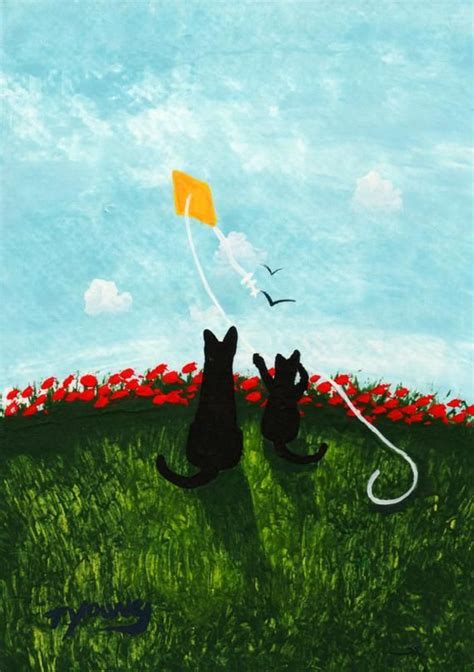 Tuxedo Black Cat Folk Art Print By Todd Young Kite Flying Etsy Art