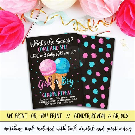 Ice Cream Gender Reveal Invitation Whats The Scoop Invitation Whats
