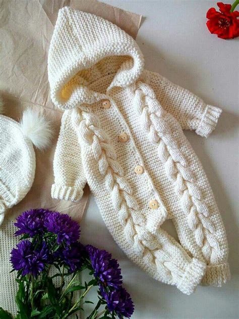 Cabled Hooded Onesie For Baby Baby Boy Knitting Patterns Crochet