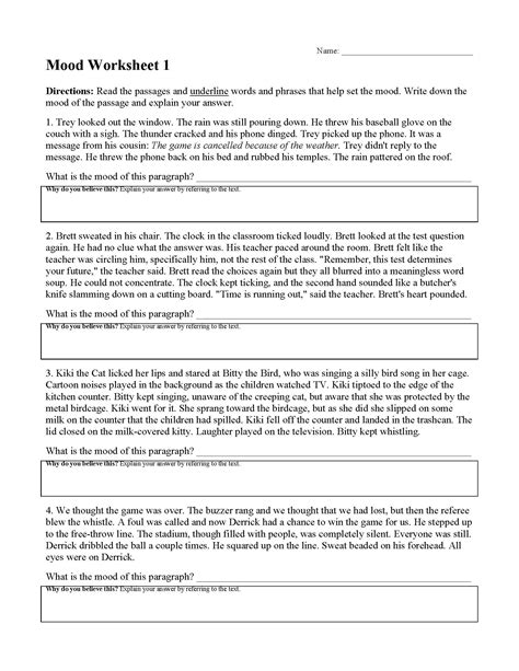 Tone And Mood Worksheet For 8th 12th Grade Lesson Planet