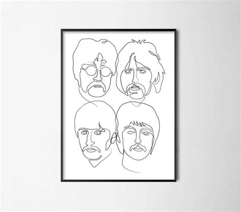 Beatles Continuous Line Drawing Portraits Fab Four Wall Art Poster