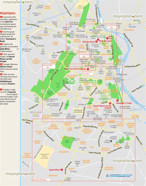 Delhi Map Delhi Highlights Map Showing Red Fort Humayuns Tomb