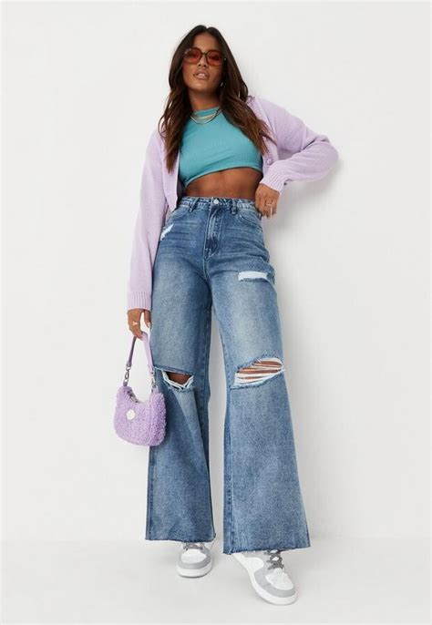 Missguided Blue Knee Rip Baggy Boyfriend Jeans Shopstyle