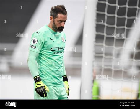 Manchester Citys Goalkeeper Scott Carson Reacts During The English