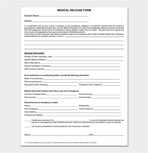 Free Medical Release Form Templates Word Pdf Docformats