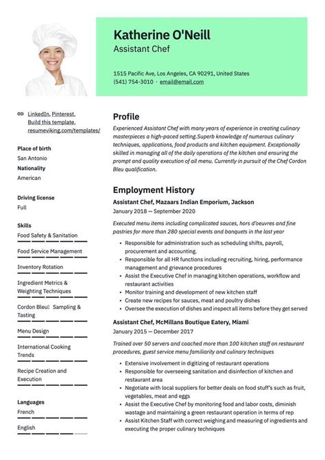 Assistant Chef Resume Sample Chef Resume Resume Resume Templates