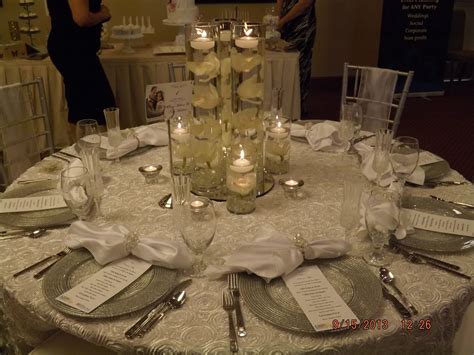 White And Silver Wedding Reception Table Gita Pinterest