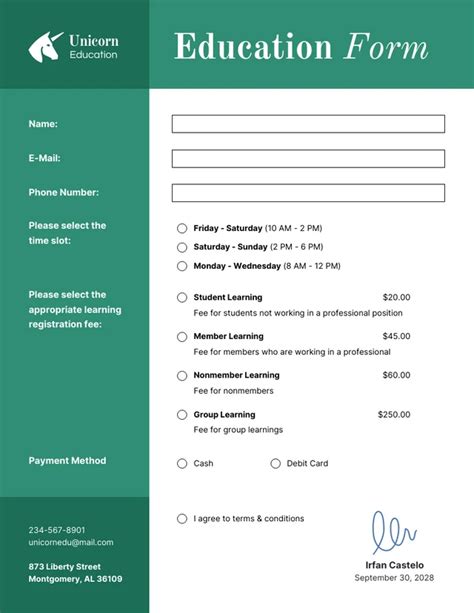 Viridian Education Form Template Venngage