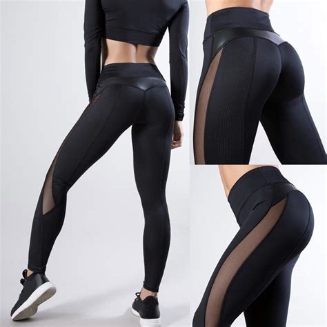 heflashor 2019 women high waist pants fitness gym sports leggings running solid mesh legging