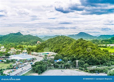 Thailand Landscape Of Rural City And Moutain Under The Blue Sky Stock