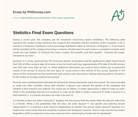 Statistics Final Exam Questions 400 Words