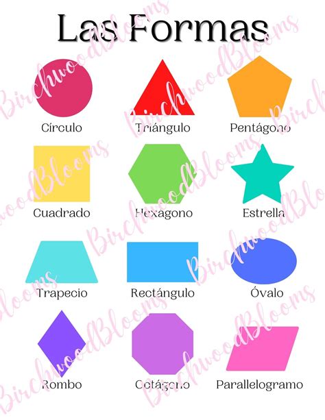 Las Formas Spanish Shape Chart Digital Download Printable Size Etsy