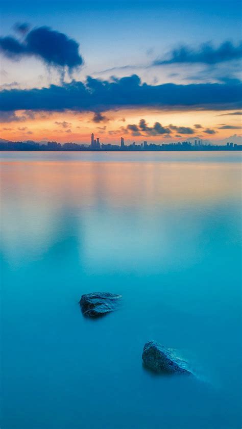 City Calm River Nature Blue Sunset Iphone Wallpapers Free Download