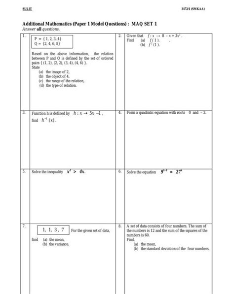 Latihan Matematik Tingkatan 2 – Mutakhir