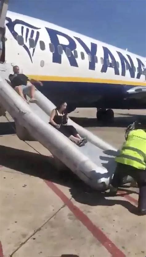 Dramatic Moment Ryanair Passengers Escape On Emergency Chute After