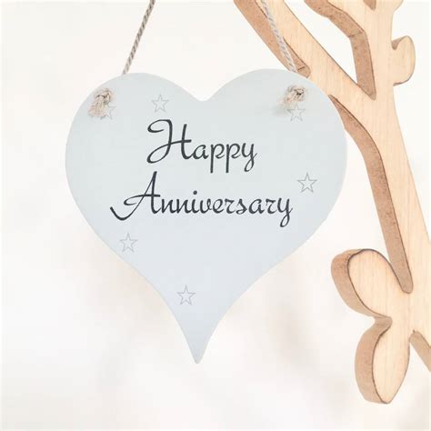 Happy Anniversary Wooden Heart Sign By Chapel Cards