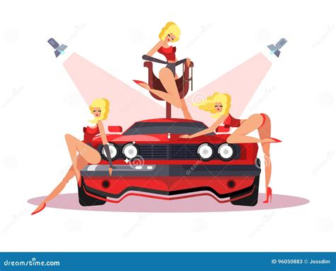 Motor Show With Pretty Girls Stock Vector Illustration Of Attractive Model