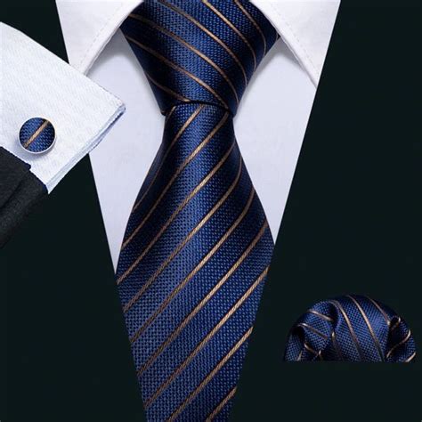 Blue Gold Striped Mens Tie Set In 2020 With Images Mens Silk Ties