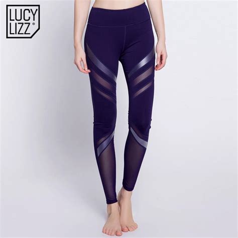 lucylizz pu leather patchwork mesh compression sports leggings fitness yoga pants gym clothes