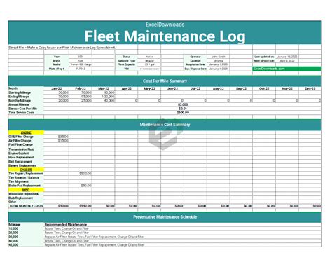 Fleet Maintenance Excel Template
