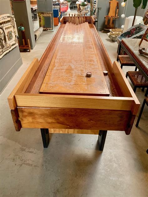 How to set up a shuffleboard bowling game. Vintage Shuffleboard Bowling Table For Sale at 1stdibs