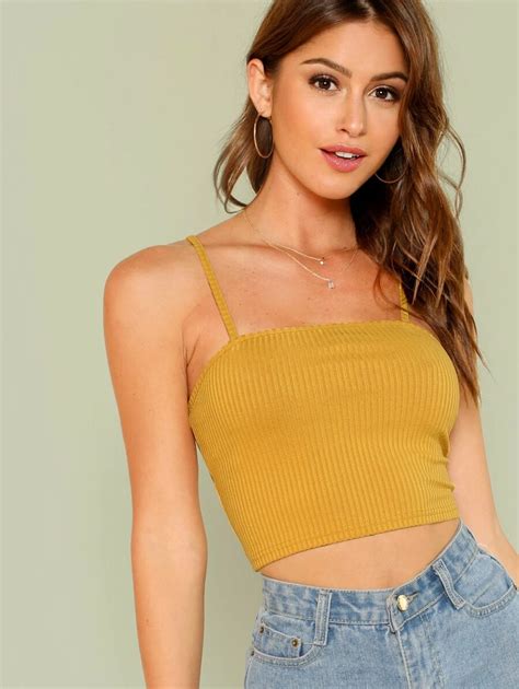 Shein Ribbed Knit Cropped Cami Top Cami Crop Top Crop Tops Cami Outfit