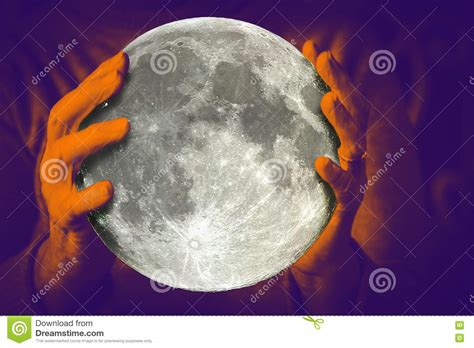 Woman S Hands Holding The Moon Stock Photo Image Of Controlling