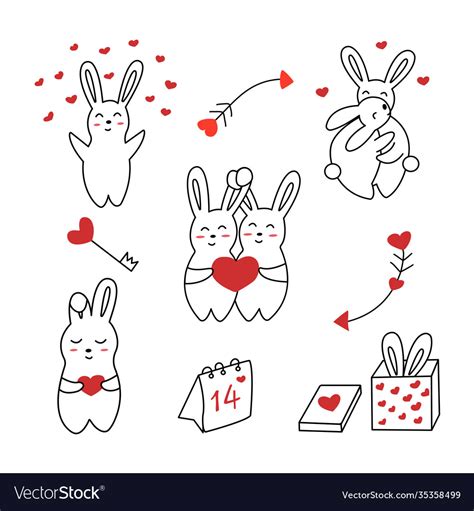 Set Hares Or Bunnies For Valentines Day Royalty Free Vector