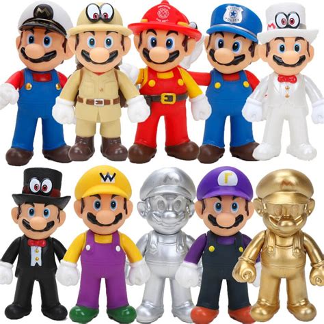 12cm Super Mario Bros Figure Toy Gold Sliver Mario Maker Mario Odyssey