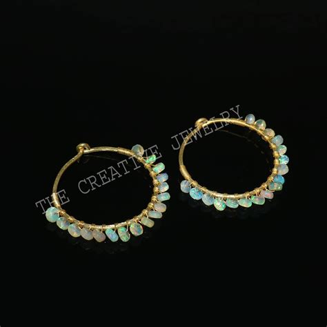 Ethiopian Opal Hoop Beads Earring Welo Opal Earring Gemstone Etsy