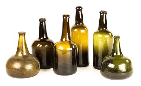 Six Early Blown Glass Olive Green Bottles Cottone Auctions