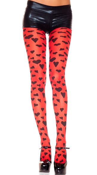 red and black heart print tights heart print pantyhose