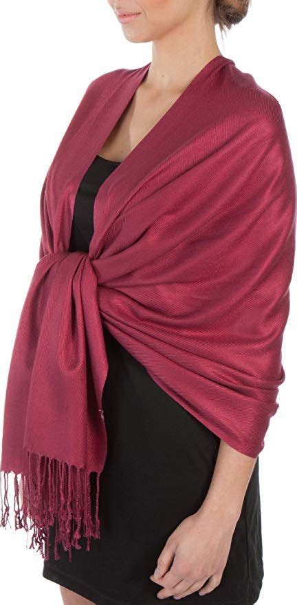 Sakkas Large Soft Silky Pashmina Shawl Wrap Scarf Stole In Solid Colors Burgandy At Amazon