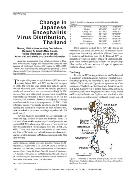 Pdf Change In Japanese Encephalitis Virus Distributionthailand