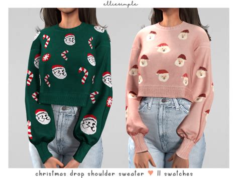 Elliesimple Christmas Drop Shoulder Sweater The Sims 4 Download