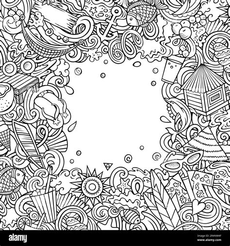 Summer Beach Cartoon Vector Doodles Frame Summertime Border Design