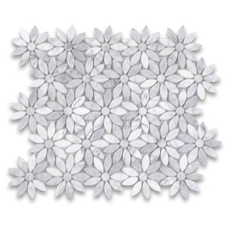 Carrara White Marble Daisy Flower Pattern Mosaic Tile Polished Flower