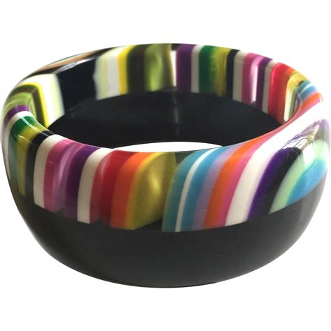 Plastic Bangle Bracelet With Encased Colorful Stripes Red Tag Sale