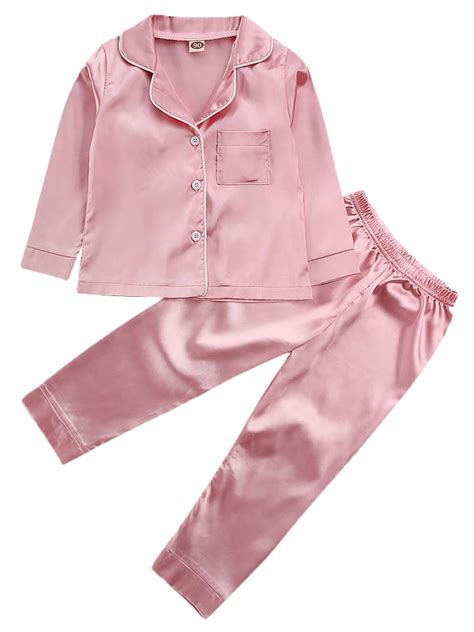 Bmnmsl Girls Silk Satin Pajamas Pyjamas Kids Child Long Sleeve Pjs Set