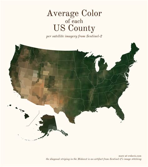 Average Color Of Counties In The Lower 48 According To Sentinel 2