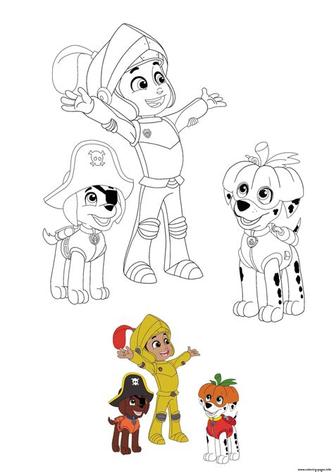 Halloween Paw Patrol Ryder Marshall Zuma Coloring Page Printable