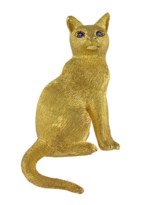 Brushed Gold Cat Pin From A Unique Collection Of Vintage Brooches At