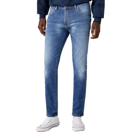 Denim Lounge Wrangler Larston Jeans Slim Tapered De Lite Blue