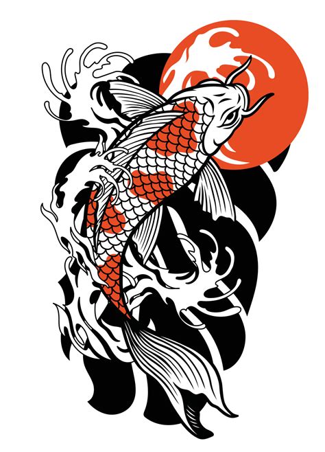 Vintage Tattoo Design Of Koi Fish Vector Art At Vecteezy