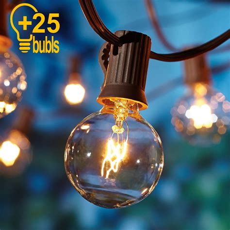 25ft G40 Bulb Globe String Lights With Clear Bulb Backyard Patio Lights
