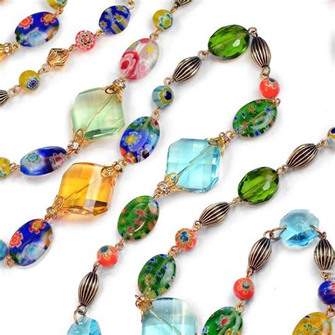 Long Millefiori Glass Crystal Prism Necklace Millefiori Etsy