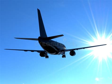 Abstract Plane Silhouette Heading Into The Blue Sky Stock Illustration